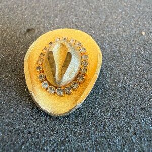 Vintage Cowboy Hat Brooch Cowgirl Gold Tone Clear Prong Rhinestone Western Wear